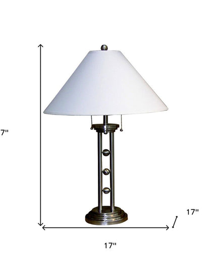 27" Silver Metal Two Light Table Lamp With White Classic Empire Shade