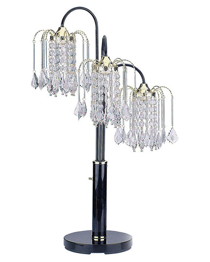 34" Black Metal Three Light Chandelier Table Lamp