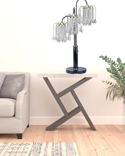 34" Black Metal Three Light Chandelier Table Lamp