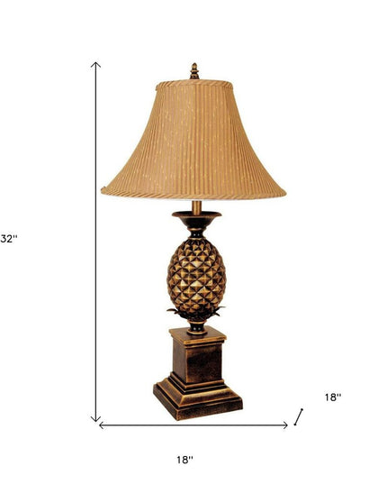 32" Gold Metal Pineapple Table Lamp With Gold Classic Empire Shade
