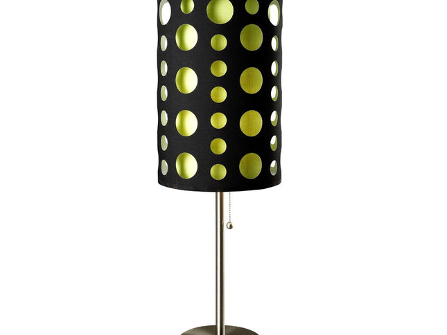 33" Silver Metal Mod Table Lamp With Black And Green Drum Shade
