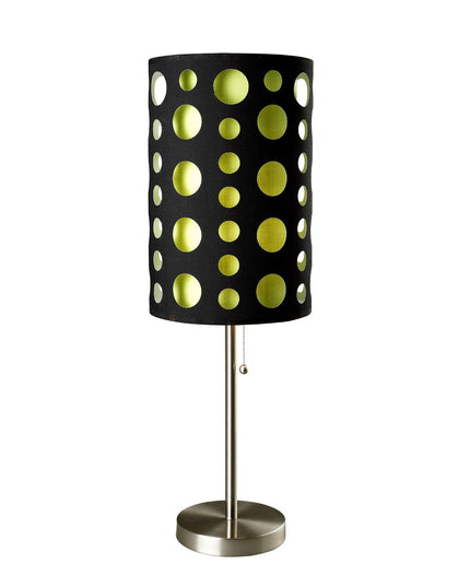 33" Silver Metal Mod Table Lamp With Black And Green Drum Shade