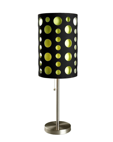 33" Silver Metal Mod Table Lamp With Black And Green Drum Shade