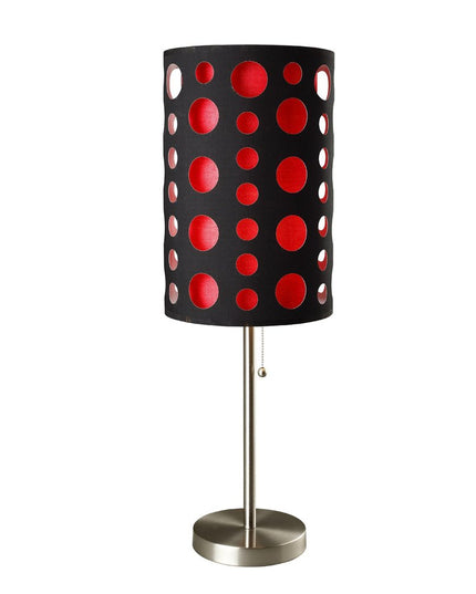 33" Steel Mod Table Lamp With Black And Red Drum Shade