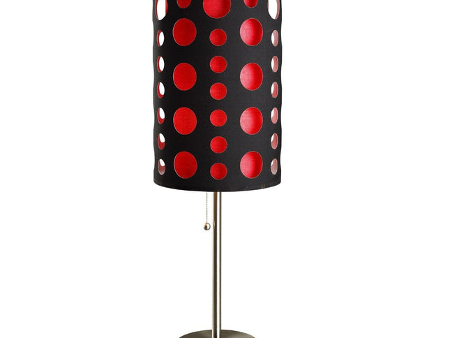 33" Steel Mod Table Lamp With Black And Red Drum Shade