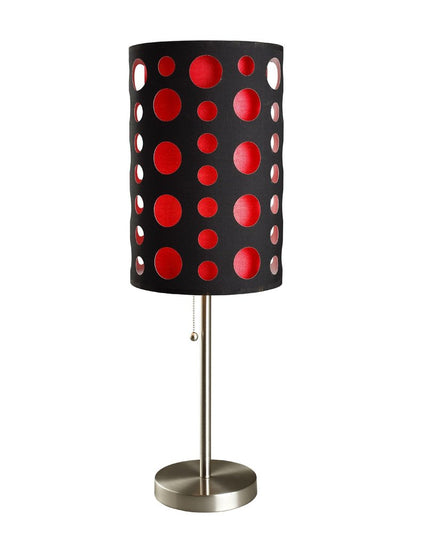 33" Steel Mod Table Lamp With Black And Red Drum Shade