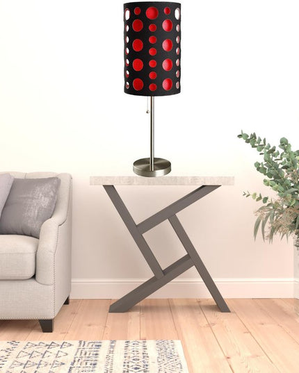 33" Steel Mod Table Lamp With Black And Red Drum Shade