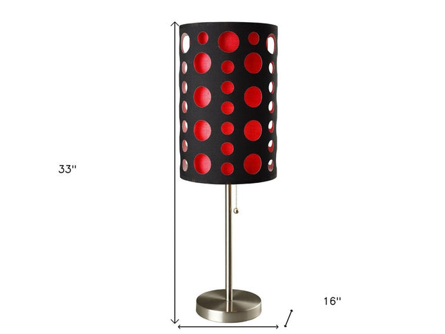 33" Steel Mod Table Lamp With Black And Red Drum Shade