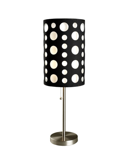 33" Steel Mod Table Lamp With Black And Red Drum Shade