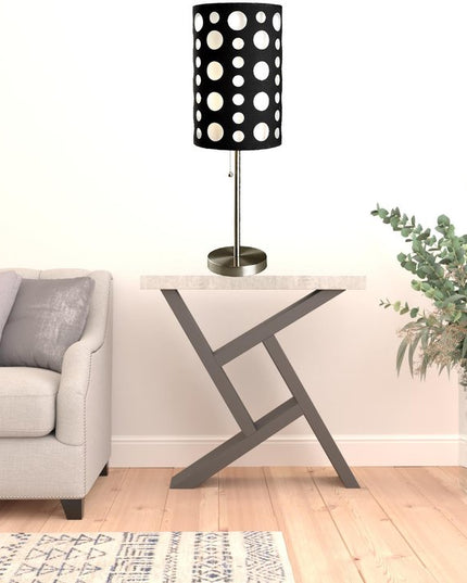 33" Steel Mod Table Lamp With Black And Red Drum Shade