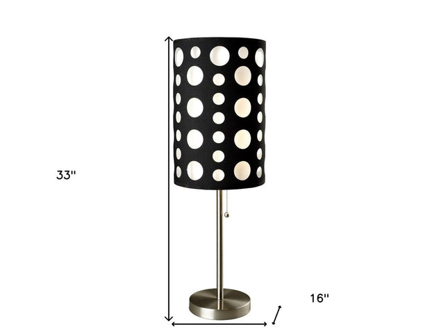 33" Steel Mod Table Lamp With Black And Red Drum Shade