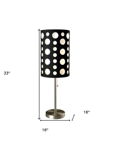33" Steel Mod Table Lamp With Black And Red Drum Shade