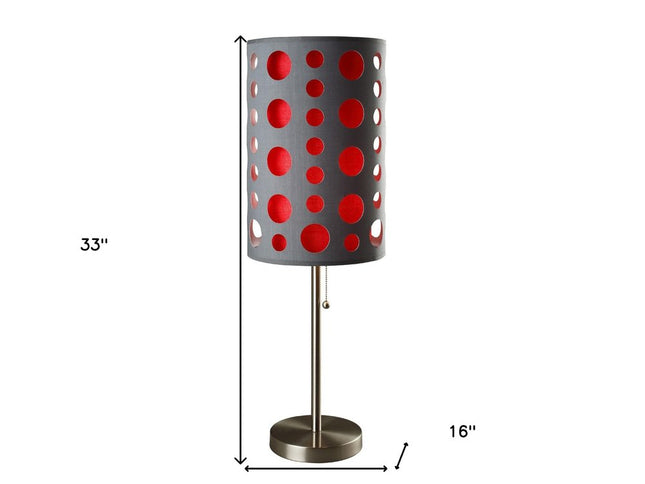 33" Gray and Red Mod Dot Novelty Table Lamp