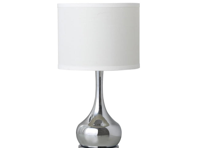 19" Silver Bedside Table Lamp With White Drum Shade