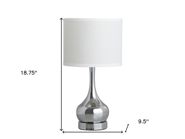 19" Silver Bedside Table Lamp With White Drum Shade