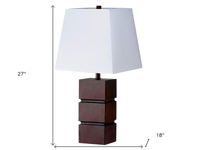 27" Brown Bedside Table Lamp With White Shade