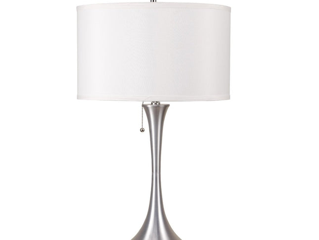 28" Silver Metal Bedside Table Lamp With White Shade