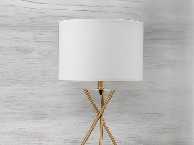 Contemporary Gold Geo Table Lamp with White Shade