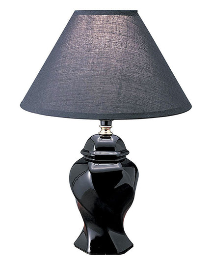 13" Black Ceramic Bedside Table Lamp With Black Shade