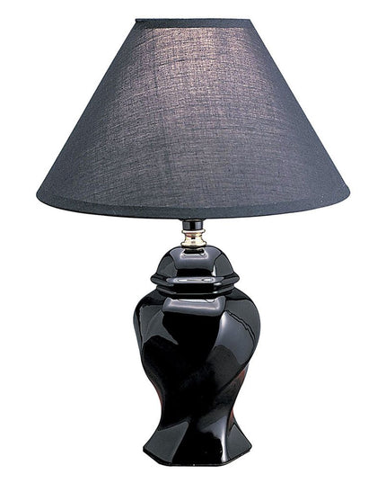 13" Black Ceramic Bedside Table Lamp With Black Shade