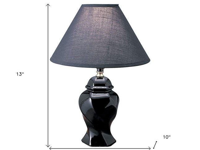 13" Black Ceramic Bedside Table Lamp With Black Shade