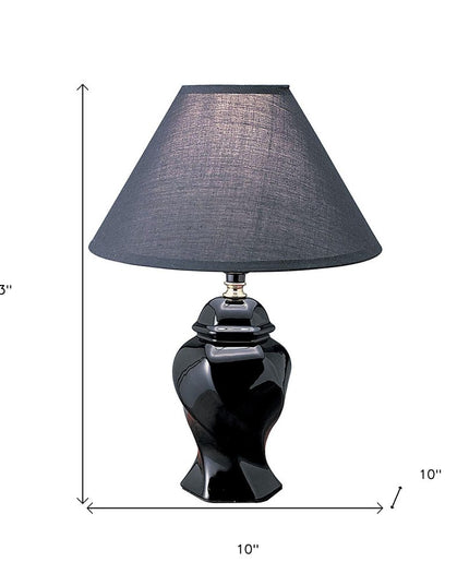 13" Black Ceramic Bedside Table Lamp With Black Shade