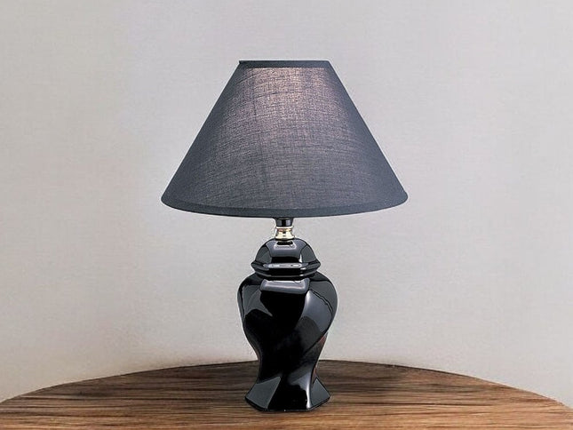 13" Black Ceramic Bedside Table Lamp With Black Shade