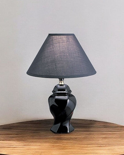 13" Black Ceramic Bedside Table Lamp With Black Shade