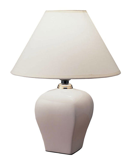 13" White Ceramic Bedside Table Lamp With Off-White Shade