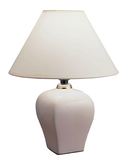 13" White Ceramic Bedside Table Lamp With Off-White Shade