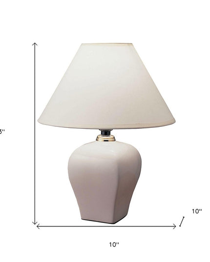 13" White Ceramic Bedside Table Lamp With Off-White Shade