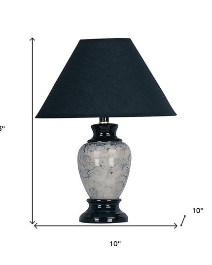13" Black Ceramic Bedside Table Lamp With Black Shade