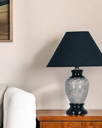 13" Black Ceramic Bedside Table Lamp With Black Shade