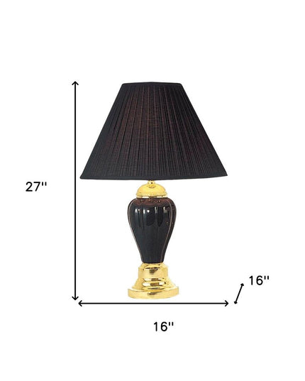 27" Black and Gold Ceramic Urn Table Lamp With Black Empire Shade