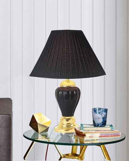 27" Black and Gold Ceramic Urn Table Lamp With Black Empire Shade