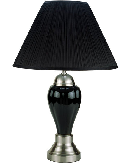 27" Black and Silver Ceramic Urn Table Lamp With Black Empire Shade