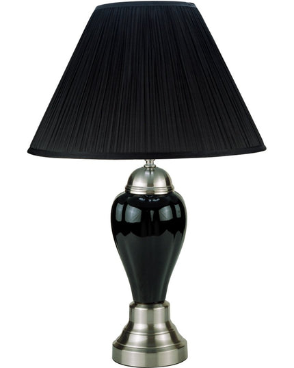 27" Black and Silver Ceramic Urn Table Lamp With Black Empire Shade