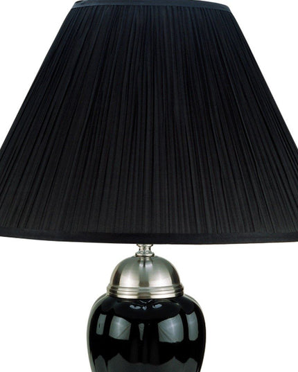 27" Black and Silver Ceramic Urn Table Lamp With Black Empire Shade