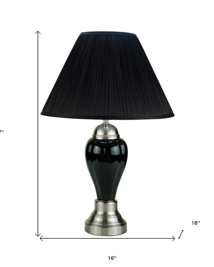 27" Black and Silver Ceramic Urn Table Lamp With Black Empire Shade