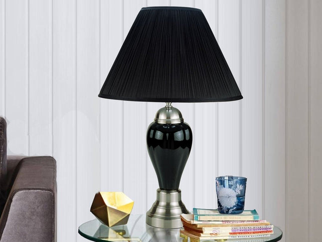 27" Black and Silver Ceramic Urn Table Lamp With Black Empire Shade