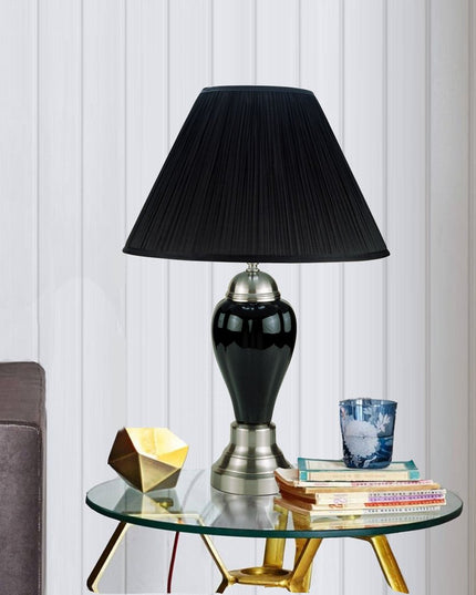 27" Black and Silver Ceramic Urn Table Lamp With Black Empire Shade