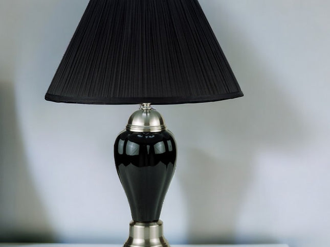 27" Black and Silver Ceramic Urn Table Lamp With Black Empire Shade