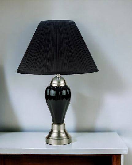 27" Black and Silver Ceramic Urn Table Lamp With Black Empire Shade