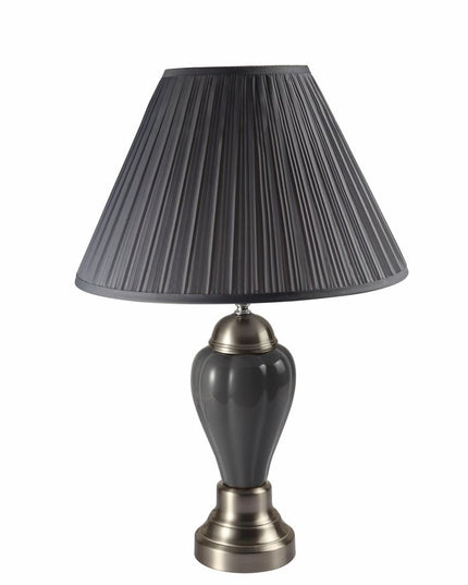 27" Gray and Silver Metal Urn Table Lamp With Gray Empire Shade