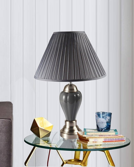 27" Gray and Silver Metal Urn Table Lamp With Gray Empire Shade
