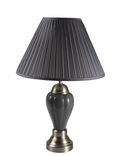27" Gray and Silver Metal Urn Table Lamp With Gray Empire Shade