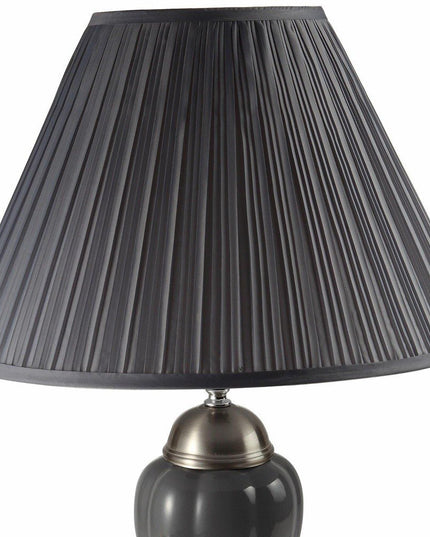 27" Gray and Silver Metal Urn Table Lamp With Gray Empire Shade