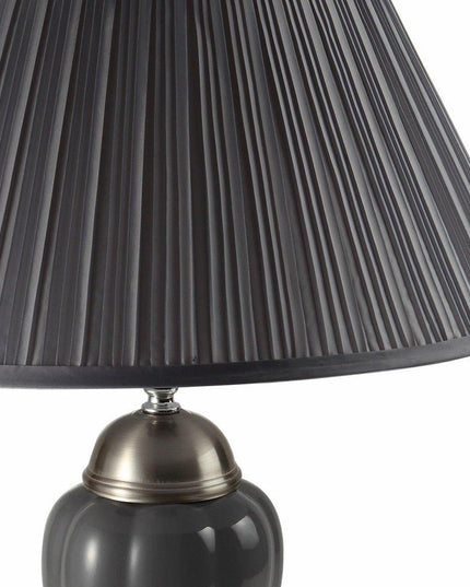 27" Gray and Silver Metal Urn Table Lamp With Gray Empire Shade