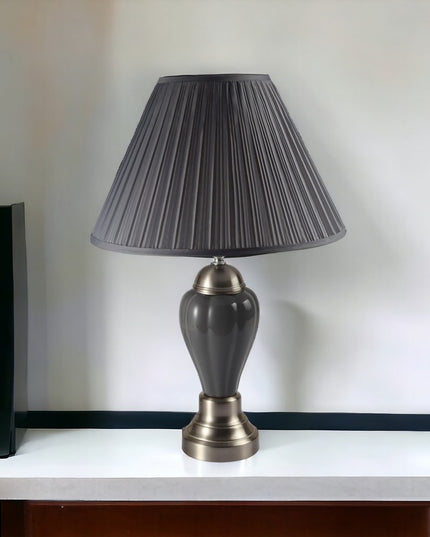 27" Gray and Silver Metal Urn Table Lamp With Gray Empire Shade