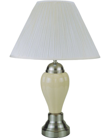 27" Gray and Silver Metal Urn Table Lamp With Gray Empire Shade